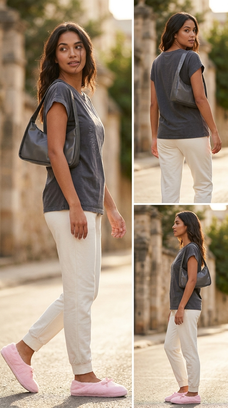Стильні жіночі футболки: сіра бавовняна футболка з трикотажними джогерами для м'якого мінімалізму.