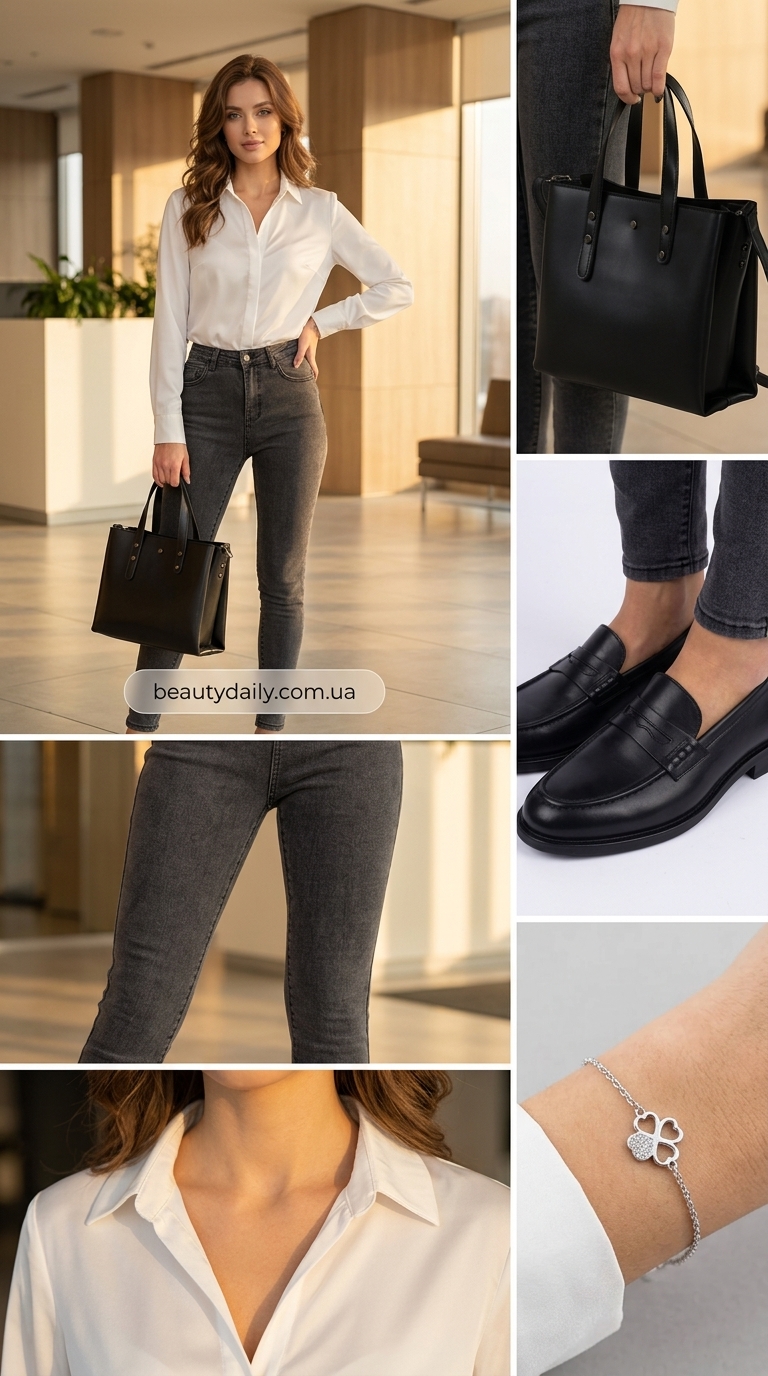 Стрейчеві джинси прямого крою жіночі сірі для роботи в офісі 2026.