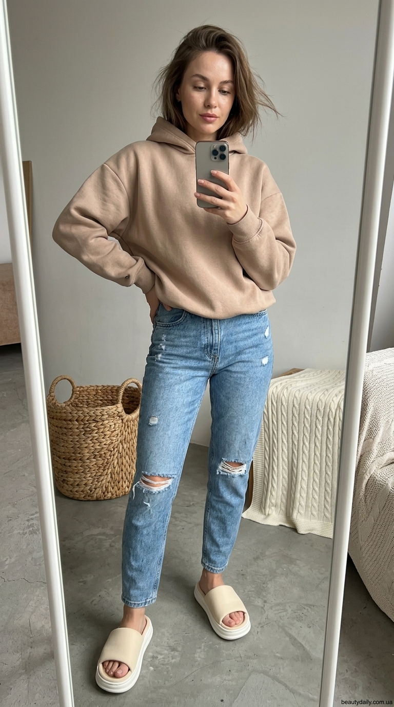 Стрейчеві джинси-мом блакитні жіночі для затишного вечора вдома 2026.