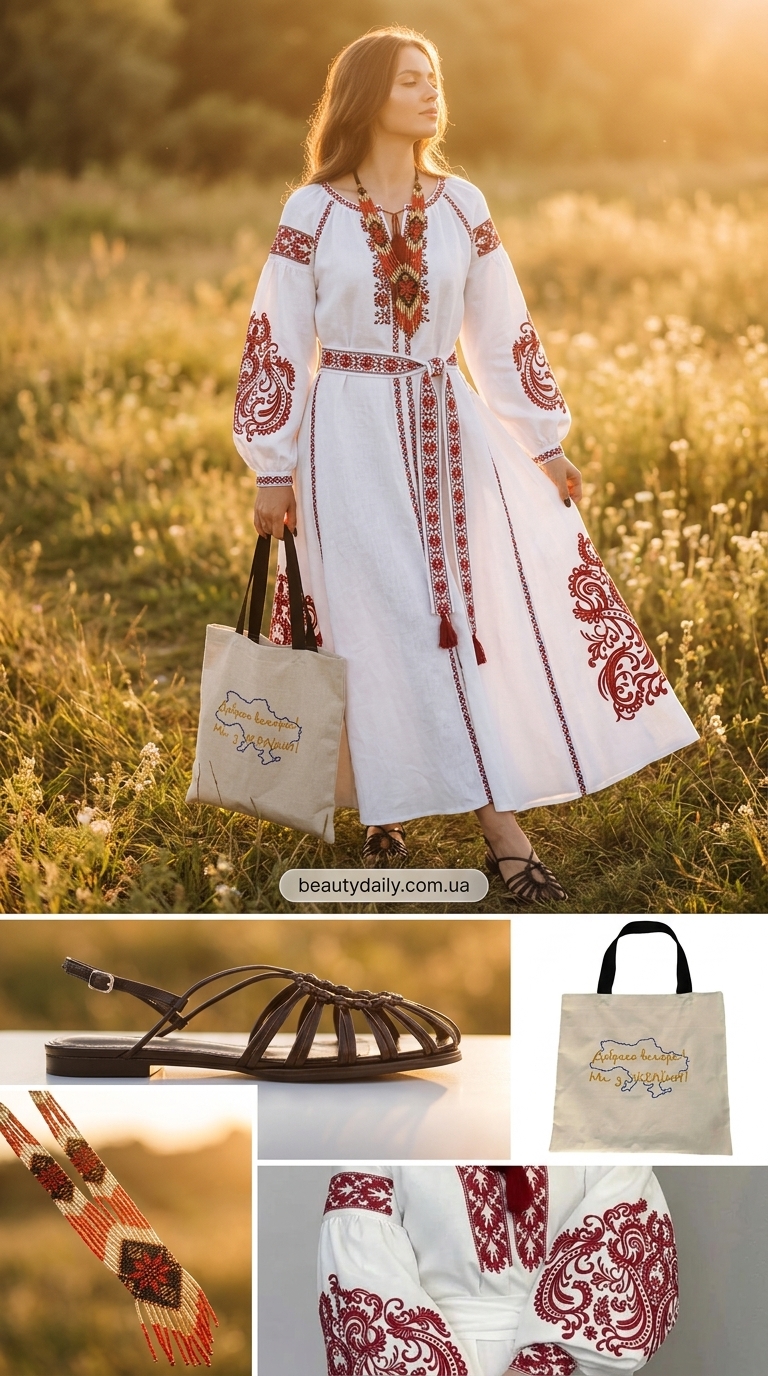 Елегантні літні сукні 2026: біла максі сукня з вишивкою в етнічному стилі для фестивалю. Національний образ.