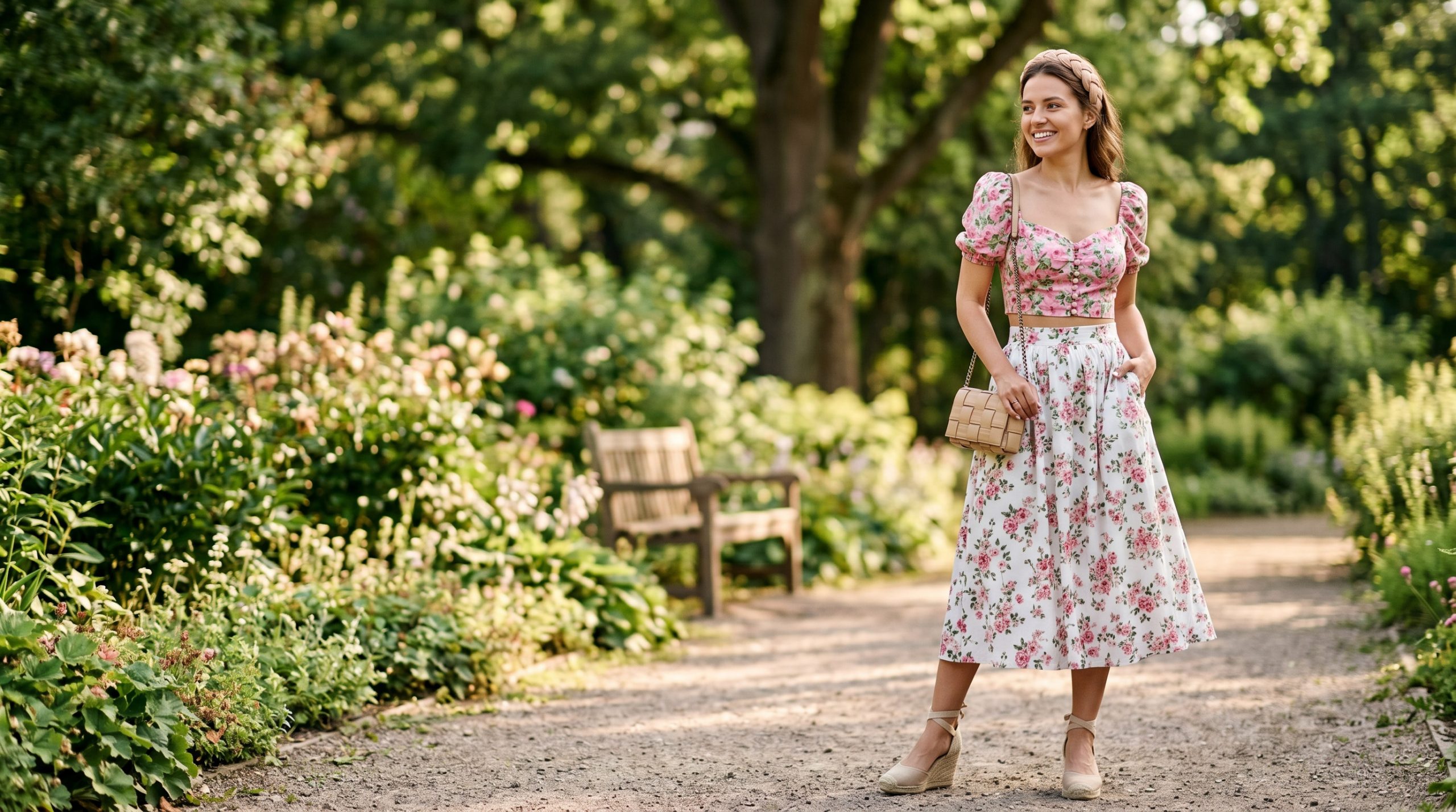 Елегантна модель у білому кроп-топі жіночому з відкритими плечима, демонструючи модний літній образ 2026 року.