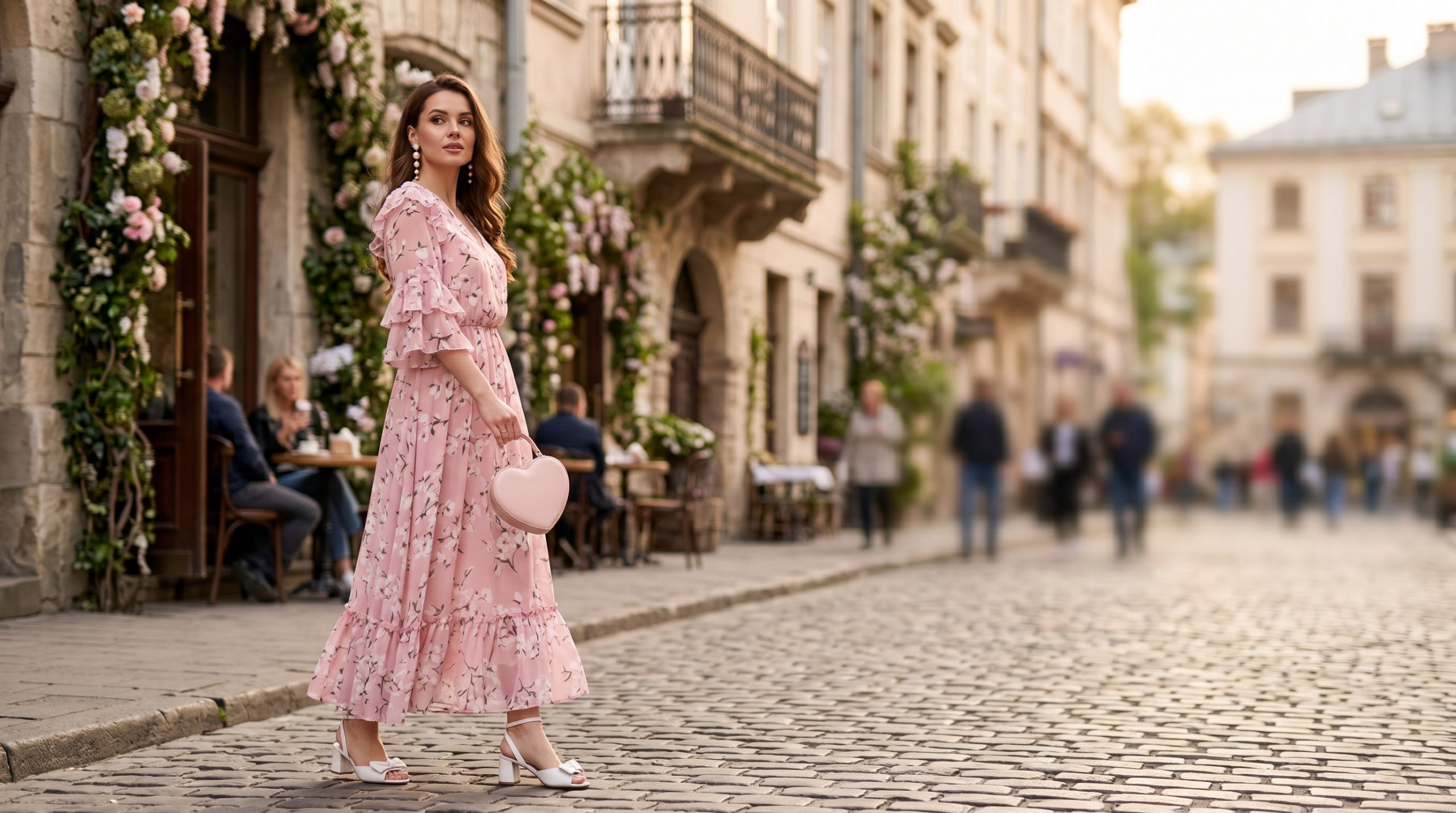 Модель демонструє розкішну білу ажурну сукню, що уособлює елегантні літні сукні 2026 для вечірнього виходу.