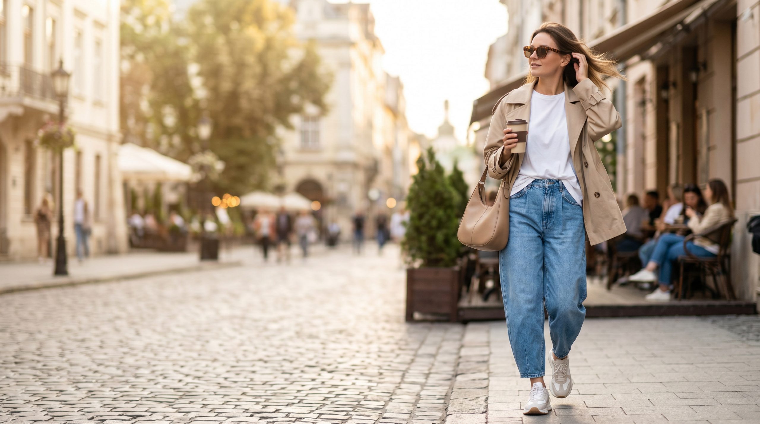 Елегантний повсякденний образ, що включає модні джинси-бочки, які ідеально доповнені шкіряною курткою.