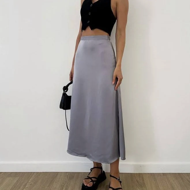 skirt Спідниця міді атлас сіра timfaden.com $1100