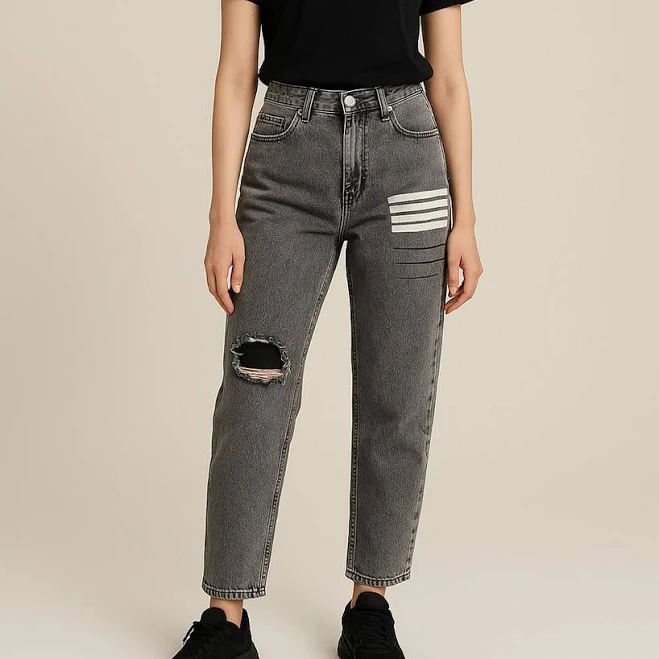 ripped jeans Джинси МОМ жіночі сірі рвані оригінальні Bigl.ua $1100