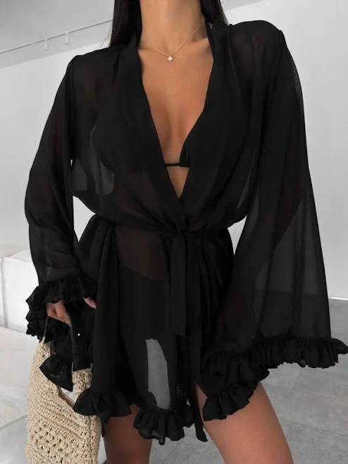 bottom Елегантна повітряна жіноча чорна пляжна накидка напівпрозора із шифона Bigl.ua $1119