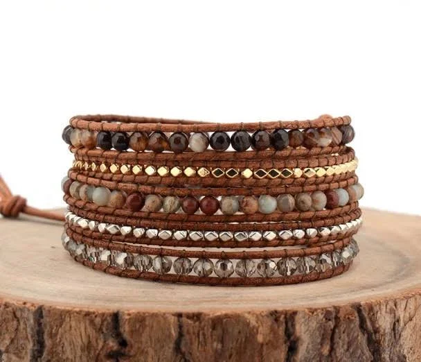accessory Багатошаровий браслет з натуральних каменів та шкіри 