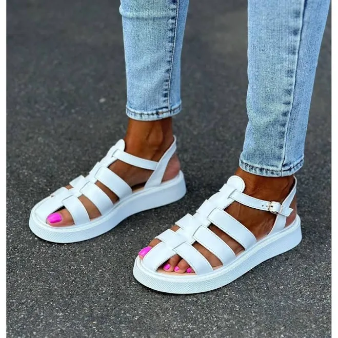 взуття НОВИНКА босоніжки натуральна шкіра на низькій ході колір білий flob.com.ua $1391