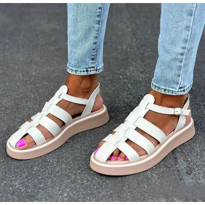 shoes НОВИНКА босоніжки натуральна шкіра на низькій ході колір бежевий flob.com.ua $1391