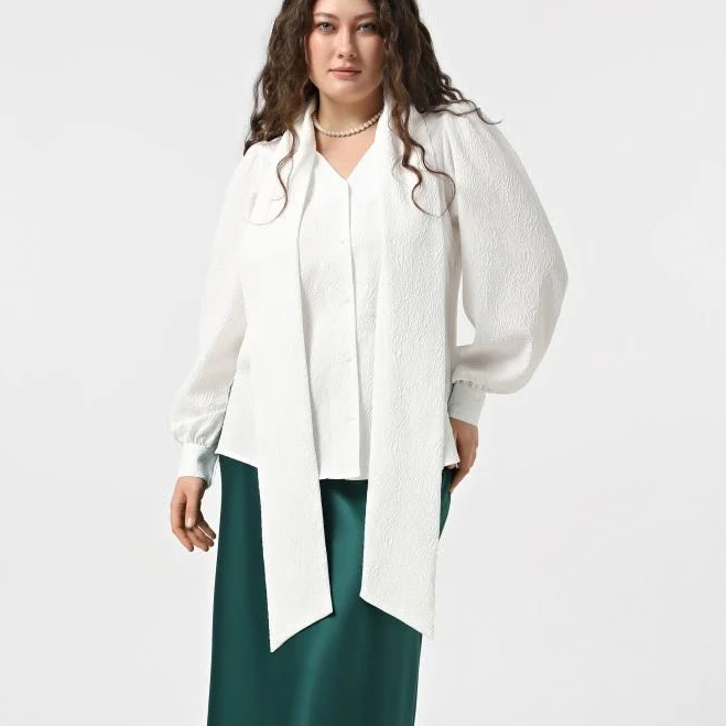 top Біла блузка з об'ємними рукавами та бантом jhiva.com.ua $1850