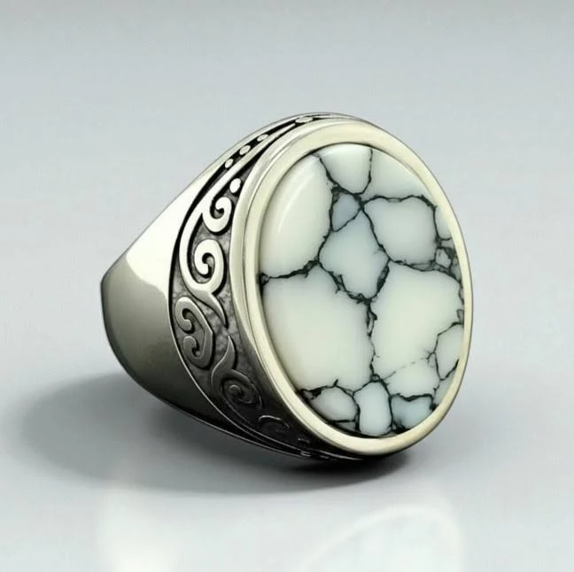 accessory Кільце богемне сріблясте з великою синтетичною білою бірюзою розмір 20 liresmina.com $348