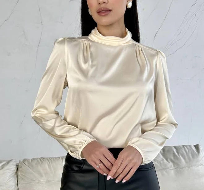 top Шовкова блуза зі стойкою шампань 21314 Itelle.com.ua $1107