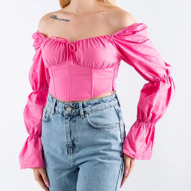 long sleeve top 23135 Топ укорочений з довгими рукавами рожевий, S Feminista.ua $695