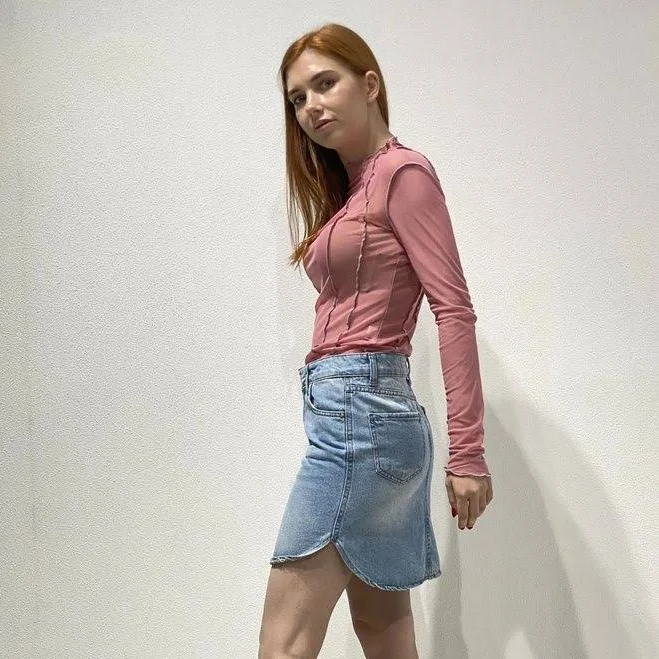 skirt Спідниця міні денім з фігурним вирізом (блакитний) Шикарные Меха $259