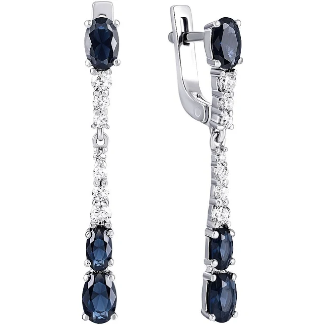 accessory Срібні сережки-підвіски з сапфіром та фіанітами (2913/9р-NSPH) Срібний Вік $5308