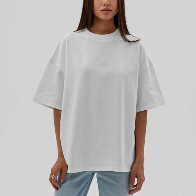 top Біла базова вільна футболка оверсайз з круглим вирізом, рукавом 3/4 з комфортного куліра Stefania-shop $684.9