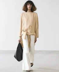 top Струмуюча блуза з коміром човником - БЕЖЕВИЙ massimodutti.com $3.6