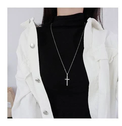 accessory Довгий ланцюжок срібний з кулоном Великий хрестик 3 см, підвіска з хрестом, срібло 925 проби, довжина 60+5 см Silver Stone $770