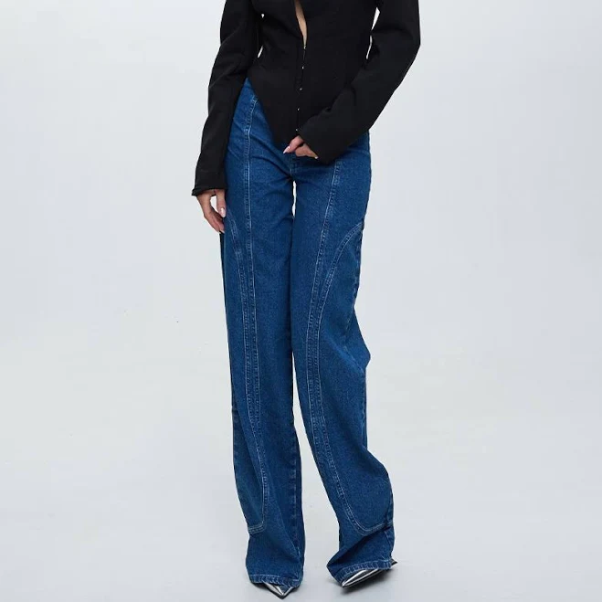 barrel jeans Джинси баггі синього кольору з декоративними відстрочками One by One $3190