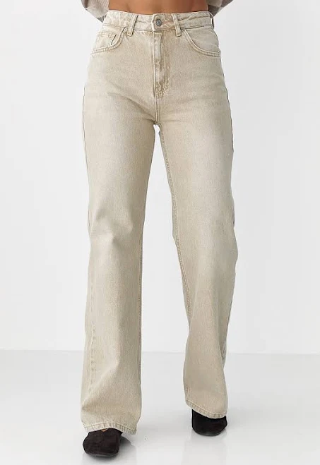 barrel jeans Широкі прямі джинси з високою посадкою - бежевий цвет, 34р Lurex $1685