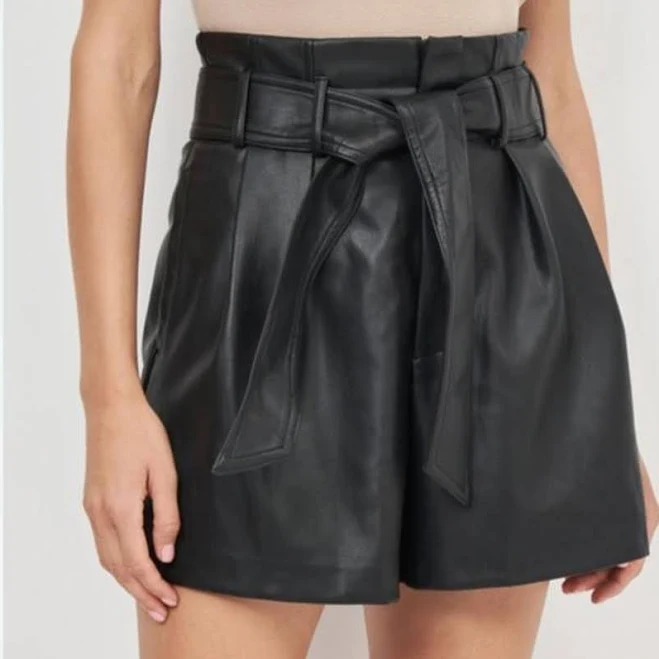 shorts Шорти из эко кожи, черные, высокая талия с поясом карманами Shafa $350