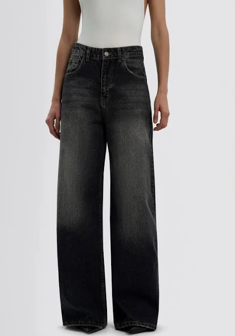 ripped jeans Джинсы с потертостями графитового цвета размер 36 Flow $3190