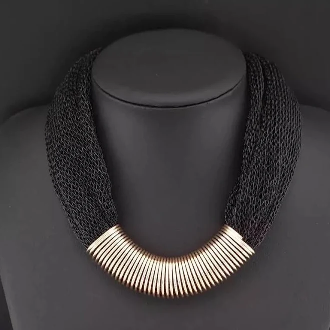 accessory Кольє сітка металеве велике чорне 