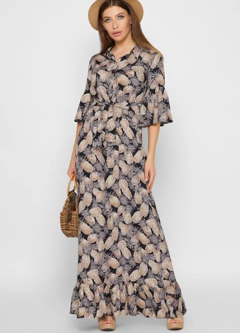 dress Літнє плаття-максі синій-беж з принтом | 48078 - M - Темно-синій FashionSets $1190