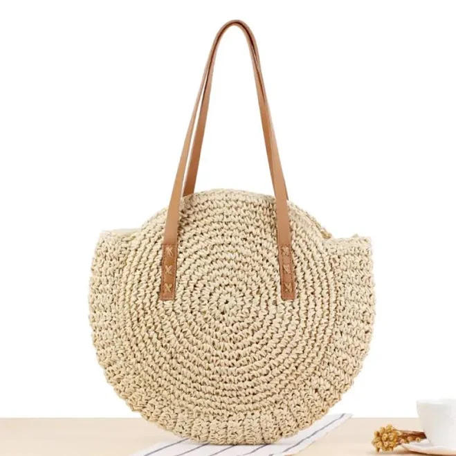 bag Стильна солом&rsquo;яна сумка з круглим дизайном, світло-бежева пляжна модель Prom $599