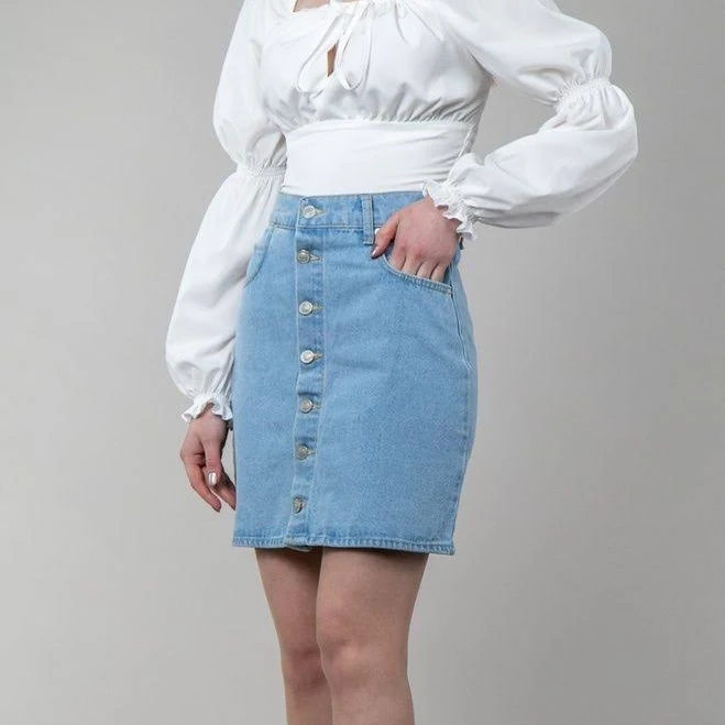 skirt Спідниця міні денім на гудзиках (блакитний) Шикарные Меха $659