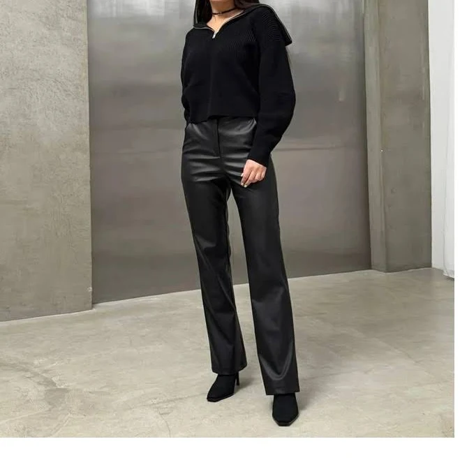 pants Базові шкіряні кльошові штанці НА ФЛІСІ мод БЕСТ - 667, чорний, розмір 42-44. Жіночі штани ROZETKA $760