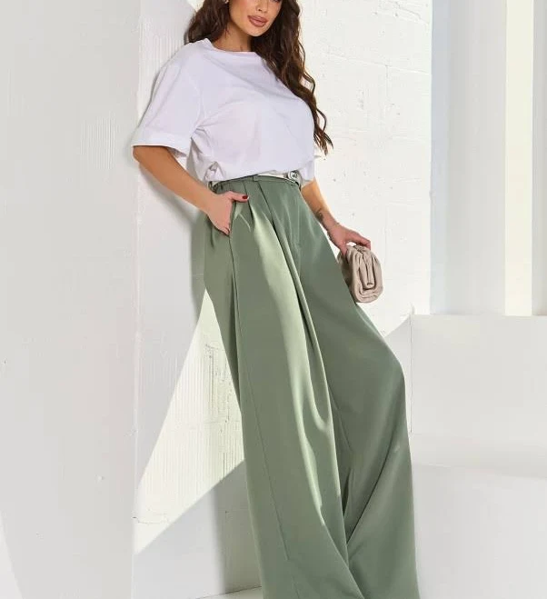 pants Оливковые широкие брюки палаццо с защипами Issa Plus $730