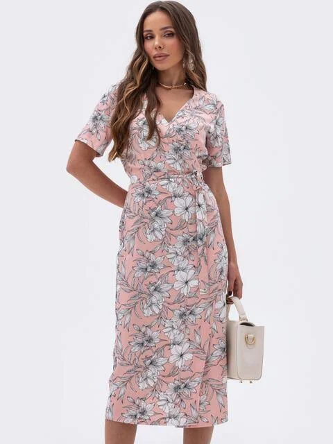 dress Рожева сукня на запах з квітковим принтом 74436 dressa.com.ua $1039