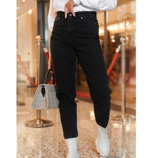 jeans Джинсы мом с завышенной талией, черный swanky.com.ua $847