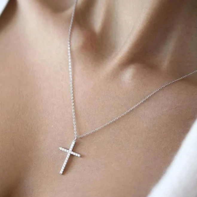 accessory Ланцюжок срібний з великим хрестом з камінням, ланцюжок з кулоном, срібло 925 проби, довжина 40+5 см Silver Stone $1345