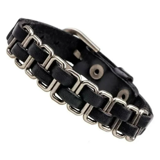 аксесуар Шкіряний браслет із металевими вставками Black. Біжутерні браслети ROZETKA $365