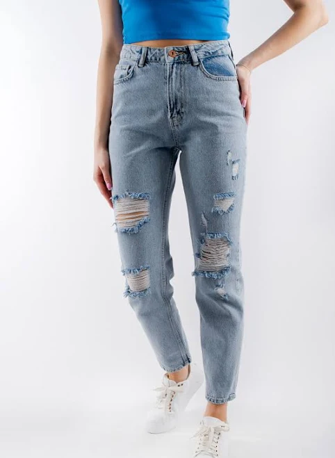 ripped jeans D-129 Джинси МОМ з рваностями світло-блакитні, 38 Feminista.ua $1295