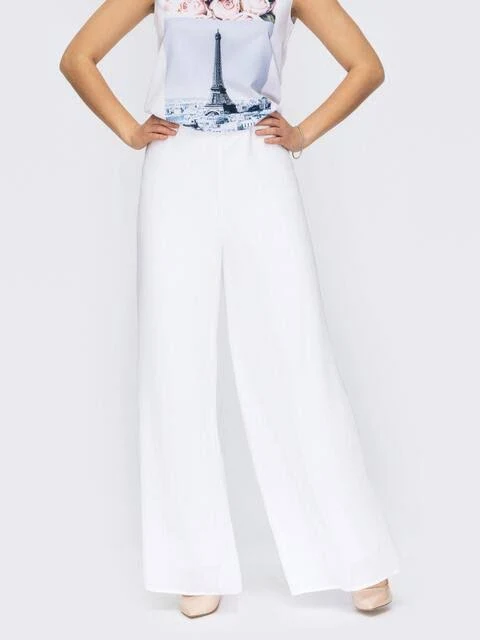 штани Dressa Двошарові штани-палаццо з завищеною талією білі 53987 &ndash; купити в Києві dressa.com.ua $879