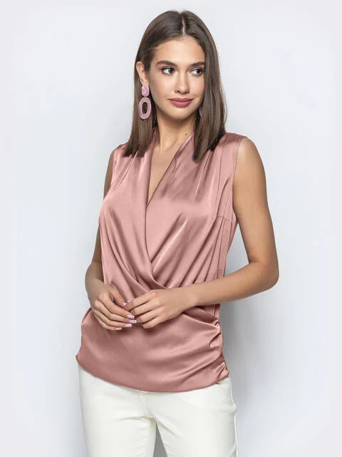 top Dressa Шовковий топ з фіксованим запахом пудровий 54797 &ndash; купити в Києві dressa.com.ua $879