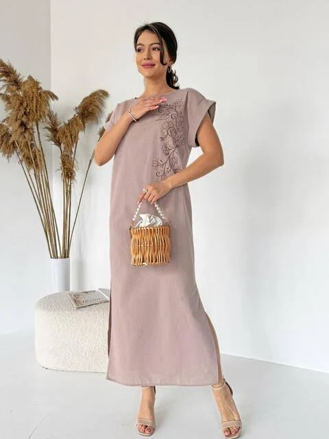 dress Dressa Бежева сукня вільного крою з вишивкою на поличці 74487 &ndash; купити в Києві dressa.com.ua $1039