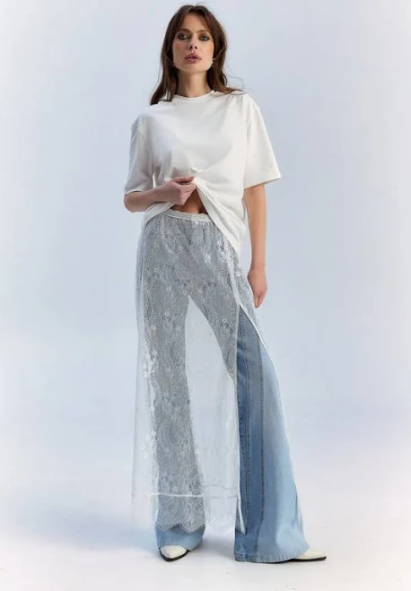 skirt Gepur Молочна мереживна спідниця максі з розрізом gepur.com $1299