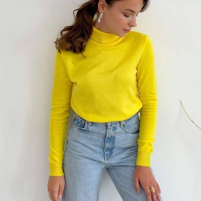 top Базовий жіночий трикотажний гольф Жовтий L/XL Motrazzzo $598