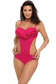 купальник Цілісний рожевий купальник з тонкими бретелями і рюшами на грудях Marko 2021808 Garne $1604