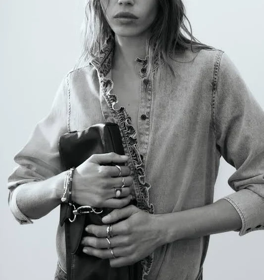 сорочка Moda Damska - Джинсова сорочка з оборкою Світло-Блакитний Денім - Size: L - H&M H&M $1599