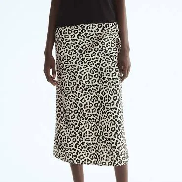 skirt Moda Damska - Спідниця міді Кремовий/Леопардовий Принт - Size: XL - H&M H&M $1099
