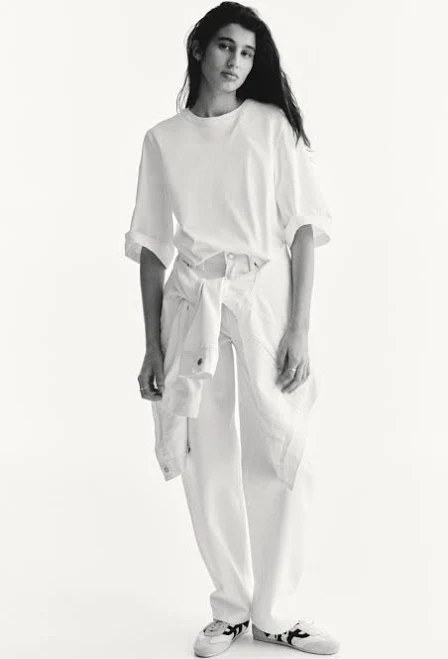 top Moda Damska - Бавовняна футболка дуже вільного крою Білий - Size: XS - H&M H&M $479