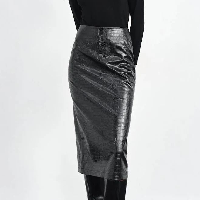 skirt Чорна пряма спідниця міді з екошкіри MUSTHAVE MustHave $2599