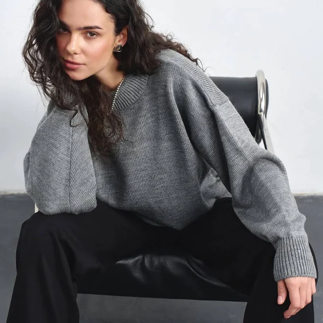 top Об'ємний в'язаний сірий светр з вовною MUSTHAVE MustHave $2799