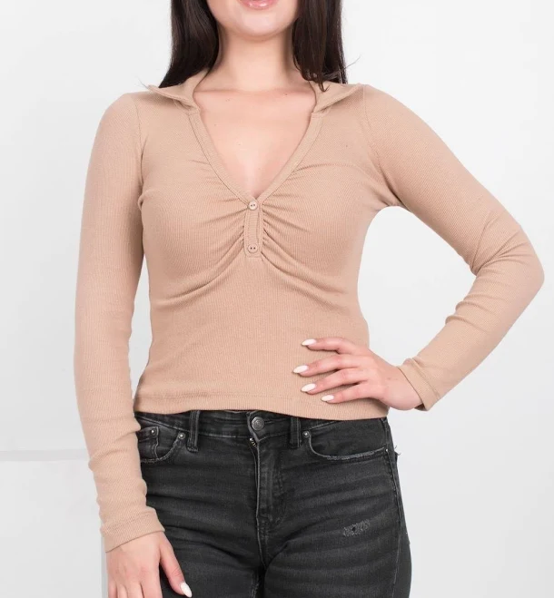 long sleeve top Жіночий бежевий топ з довгим рукавом Весна/Oсінь OLLA $275