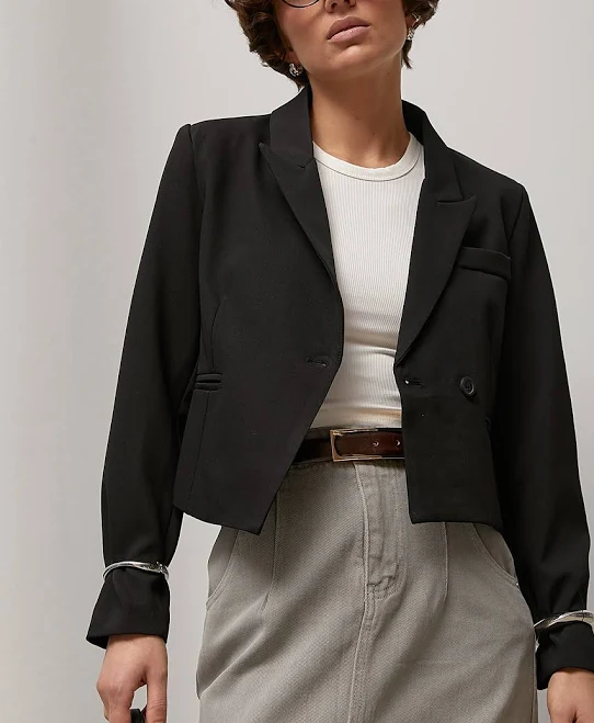 піджак Короткий класичний жакет з асиметричним низом - чорний цвет, ONE SIZE Lurex $935